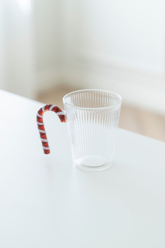 Tekopp - Glas Räfflor Candy Cane