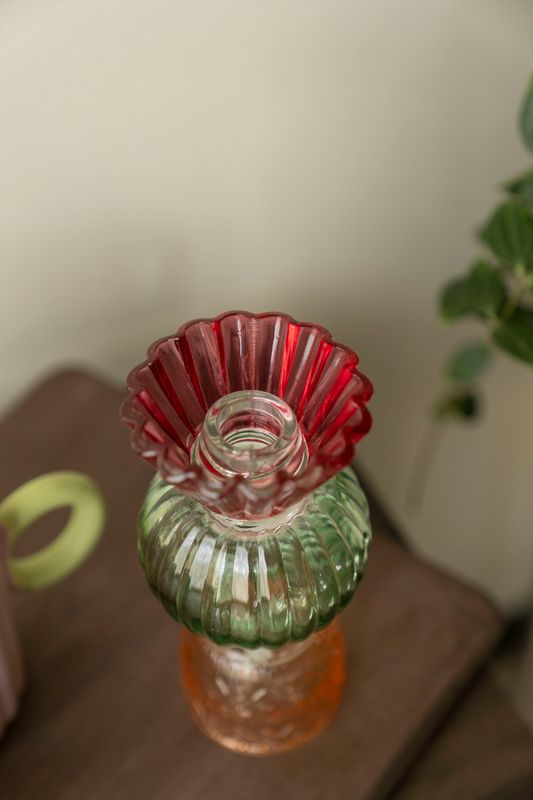 Ljusstake 18cm - Rosa/Grön/Orange