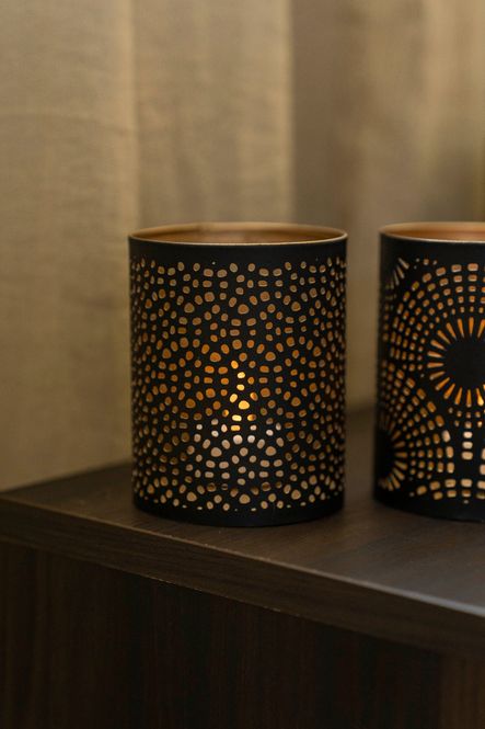 Hovedbilde Ljushållare - svart/koppar - 10cm Prickar