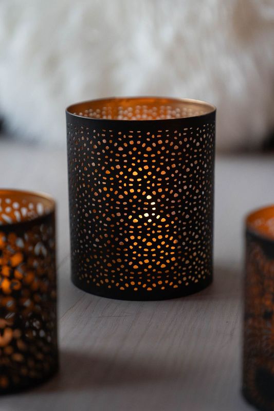 Ljushållare - svart/koppar - 13cm Prickar
